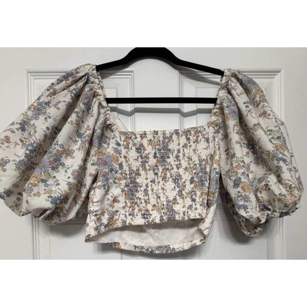 Abercrombie & Fitch Puff Sleeve Poplin O-Ring Cropped Floral Top XS - Picture 2 of 8